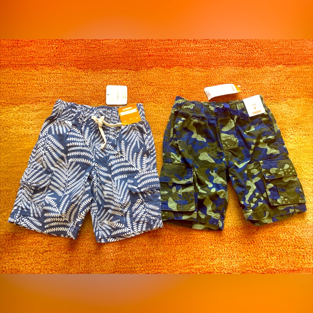 Lot of 2 Gymboree Cargo Shorts Boys Size 4, drawstrings & pockets, new with Tags